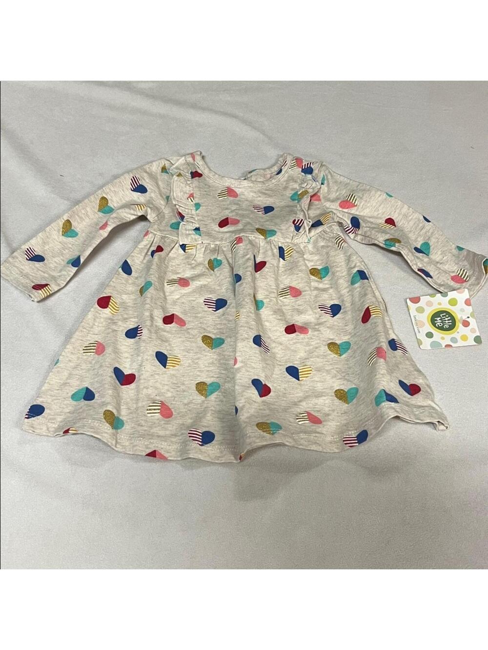 Little Me Baby Girl Heart Print Knit Dress 12M Long Sleeve NWT Cotton